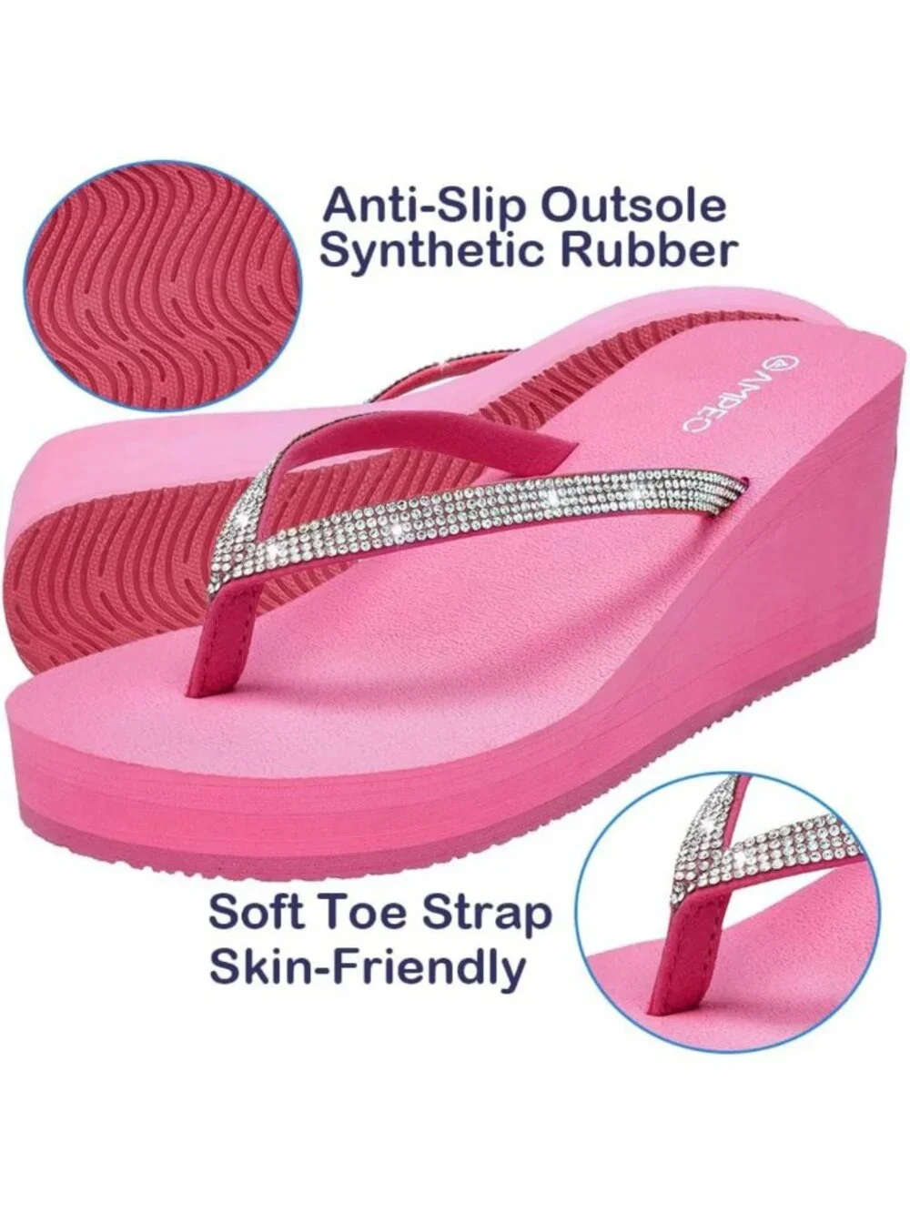 Stylish Rhinestone Wedge Sandals | Comfortable Platform Flip Flops for Women